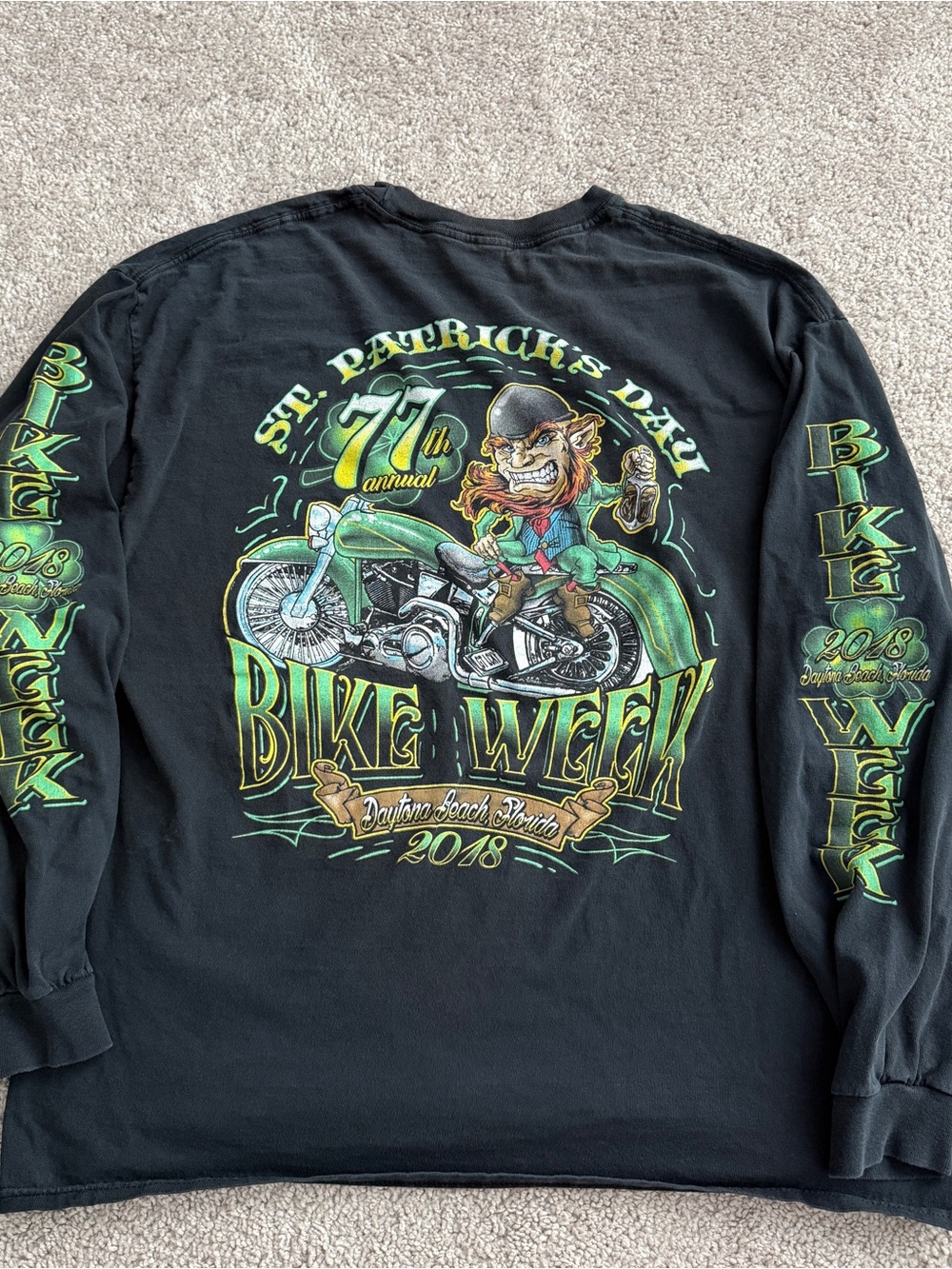 2018 Daytona Bike Week St Patrick’s Day Long Sleeve Shirt Black Biker 23x27.5